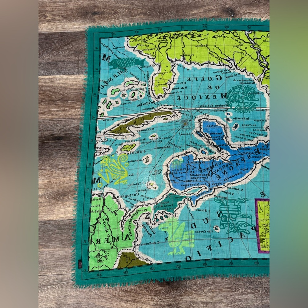 Echo Gulf of Mexico Map Lightweight Scarf Wrap Shawl in Teal Green Rare Design! - Picture 6 of 11